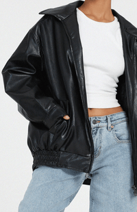 URBANELLE – Stylish Oversized Leather Jacket for Women, Edgy Bomber Design with Zipper Closure