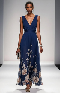 ELORIA – Elegant Floral Chiffon Maxi Dress for Women, Soft Flowing Fit