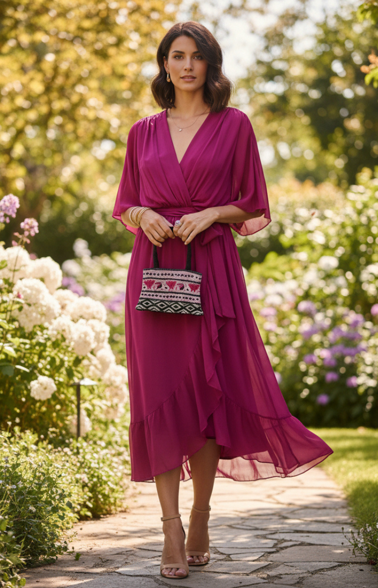 CHIFFONÉA – Elegant lightweight chiffon midi dress for women