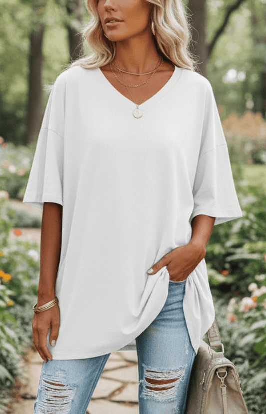 ALVESSA – Elegant Casual V-Neck T-Shirt, Soft & Breathable Fabric