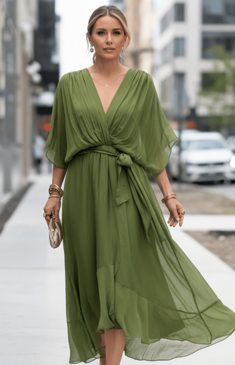 CHIFFONÉA – Elegant lightweight chiffon midi dress for women