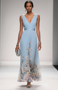 ELORIA – Elegant Floral Chiffon Maxi Dress for Women, Soft Flowing Fit