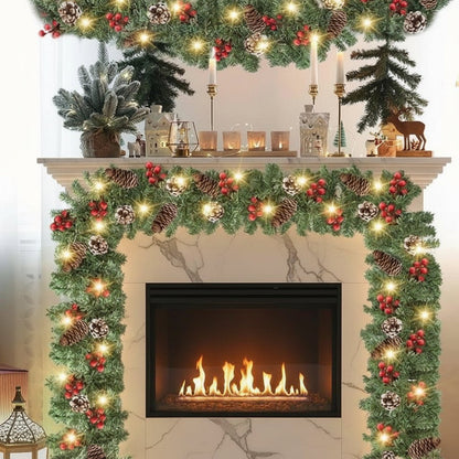 9ft Prelit Christmas Garland with 50 Warm Lights & Timer for Indoor/Outdoor Decor 1