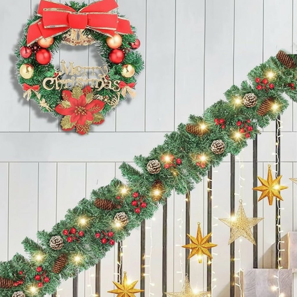 9ft Prelit Christmas Garland with 50 Warm Lights & Timer for Indoor/Outdoor Decor 2