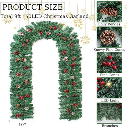 9ft Prelit Christmas Garland with 50 Warm Lights & Timer for Indoor/Outdoor Decor 3