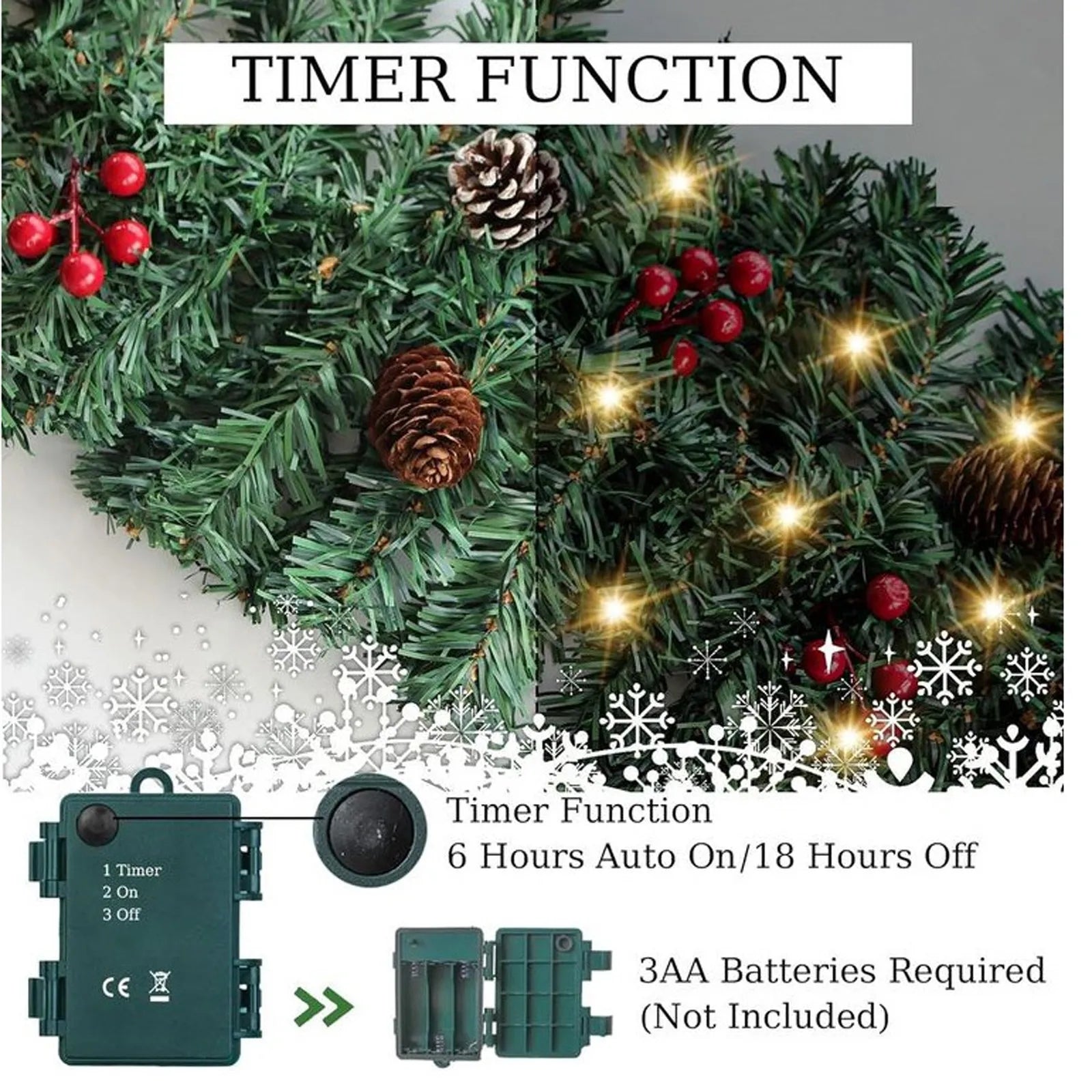 9ft Prelit Christmas Garland with 50 Warm Lights & Timer for Indoor/Outdoor Decor 4