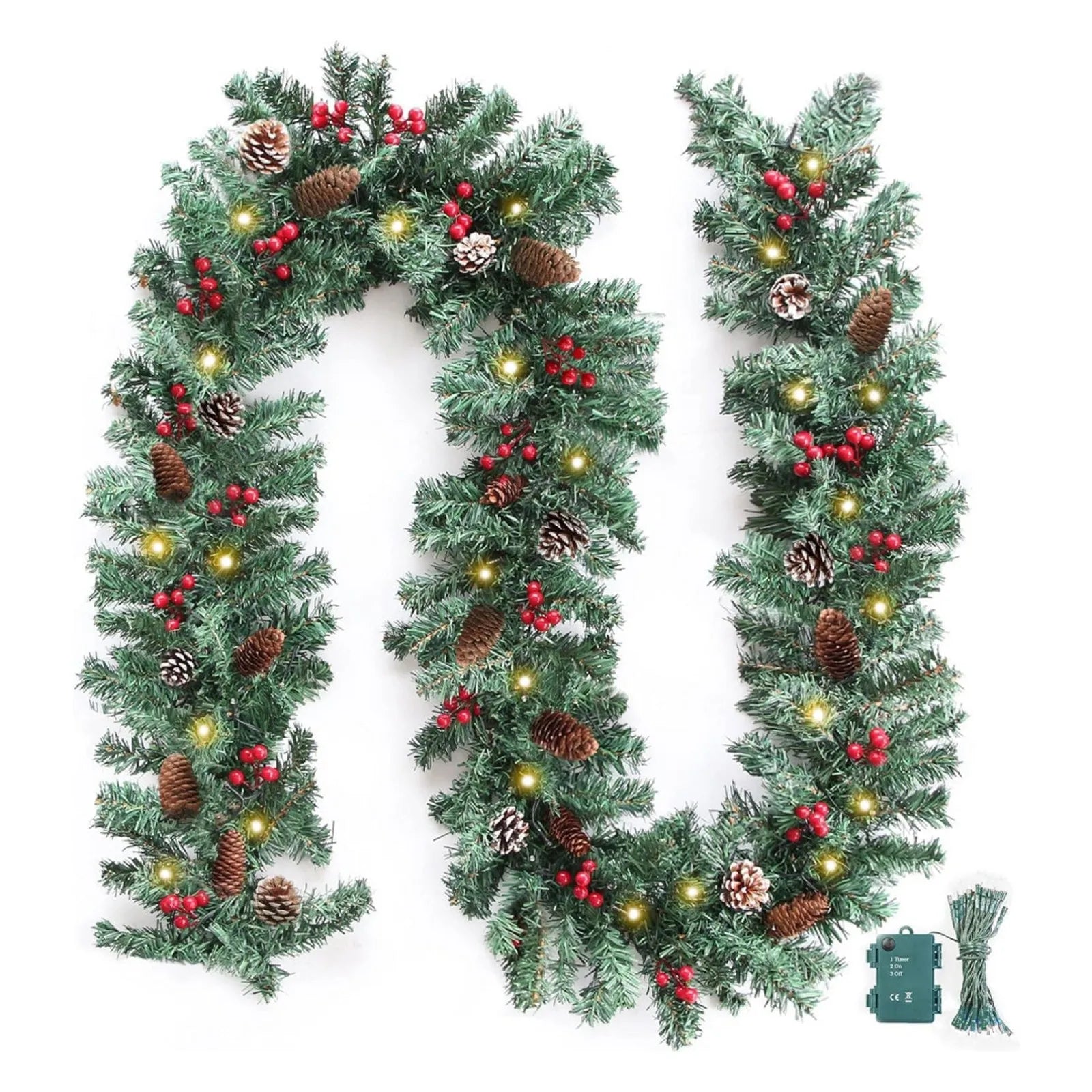 9ft Prelit Christmas Garland with 50 Warm Lights & Timer for Indoor/Outdoor Decor 7