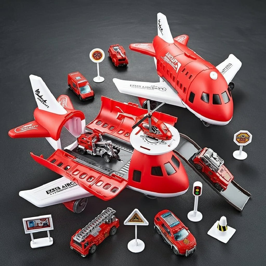 AEROTOWN – Inertial Airplane & Vehicle Playset with Helicopter and Street Signs for Children 0
