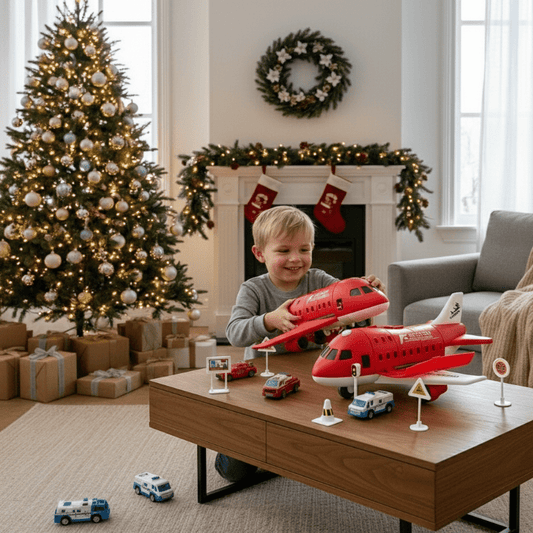 AEROTOWN – Inertial Airplane & Vehicle Playset with Helicopter and Street Signs for Children 1