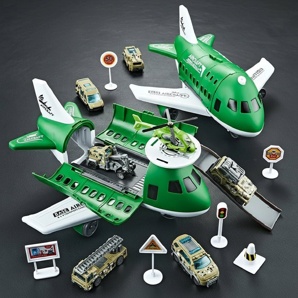 AEROTOWN – Inertial Airplane & Vehicle Playset with Helicopter and Street Signs for Children 10
