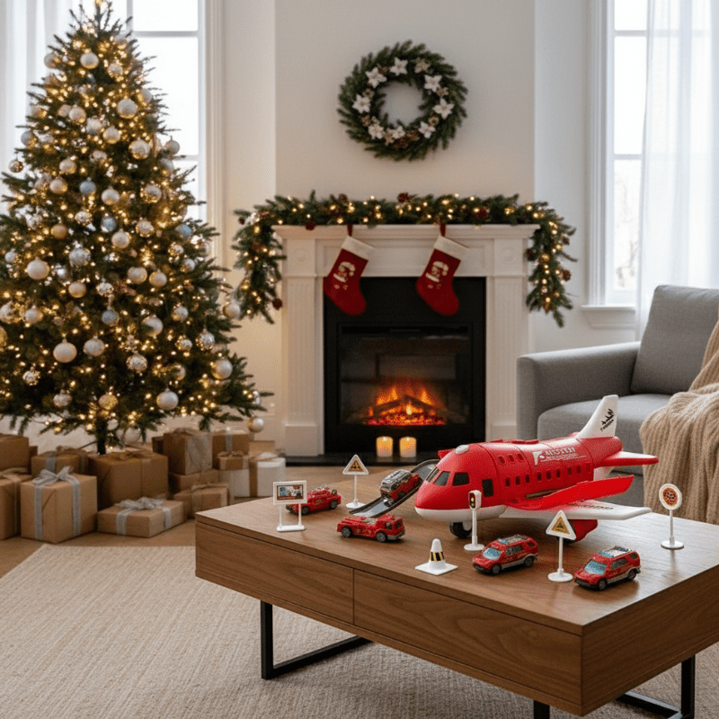 AEROTOWN – Inertial Airplane & Vehicle Playset with Helicopter and Street Signs for Children 2