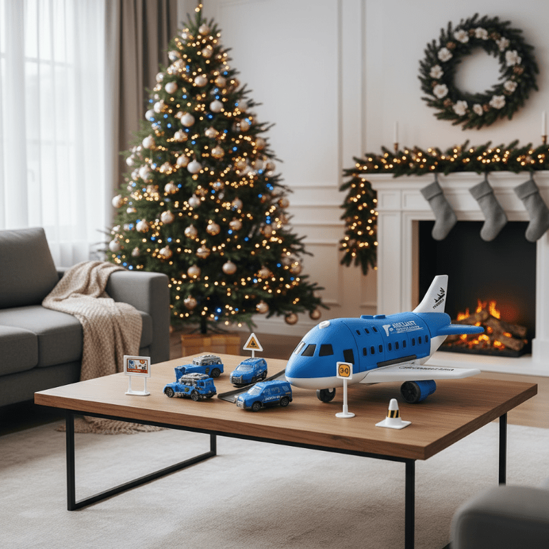 AEROTOWN – Inertial Airplane & Vehicle Playset with Helicopter and Street Signs for Children 3