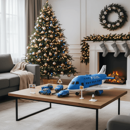 AEROTOWN – Inertial Airplane & Vehicle Playset with Helicopter and Street Signs for Children 3