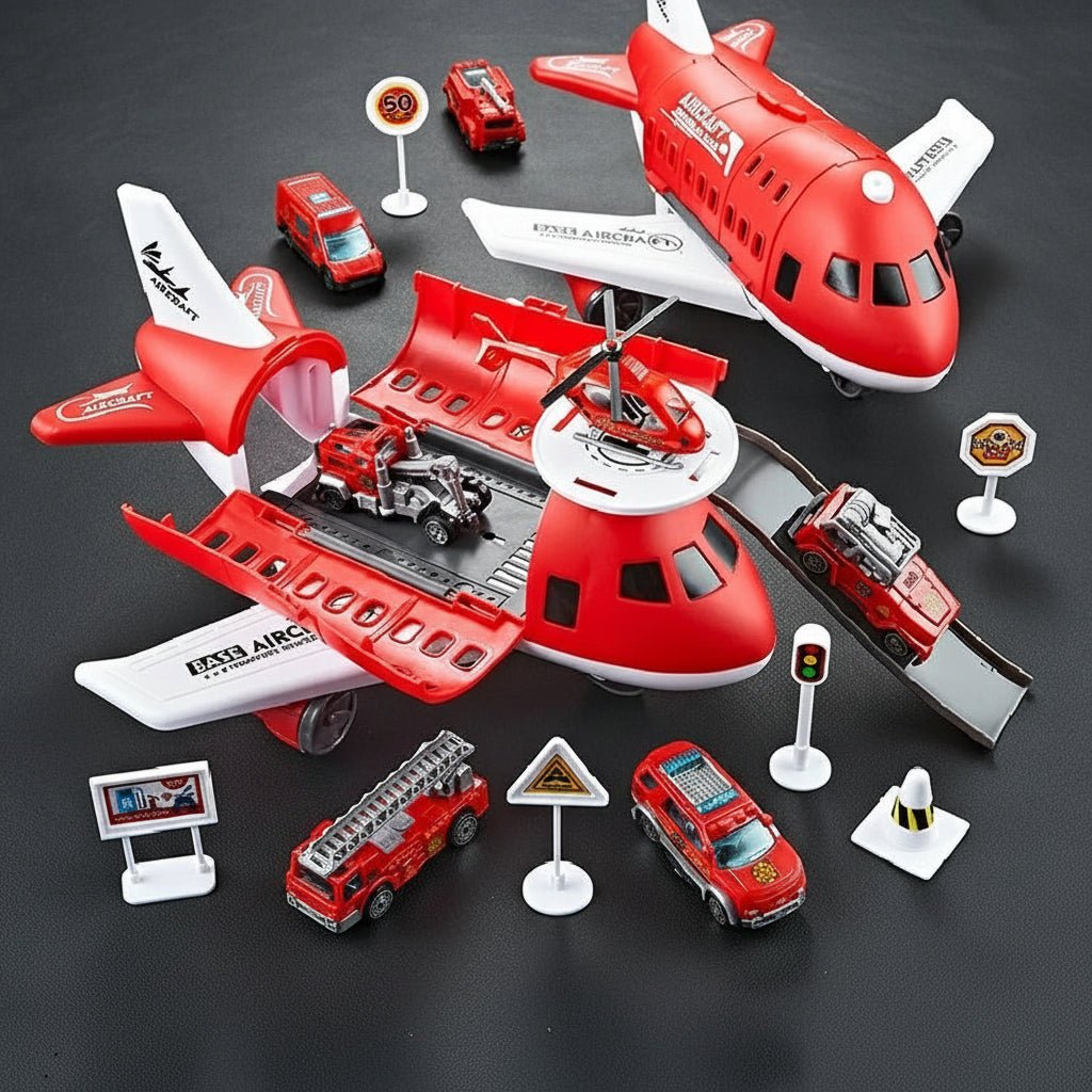 AEROTOWN – Inertial Airplane & Vehicle Playset with Helicopter and Street Signs for Children 4