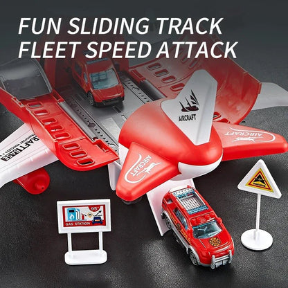 AEROTOWN – Inertial Airplane & Vehicle Playset with Helicopter and Street Signs for Children 7