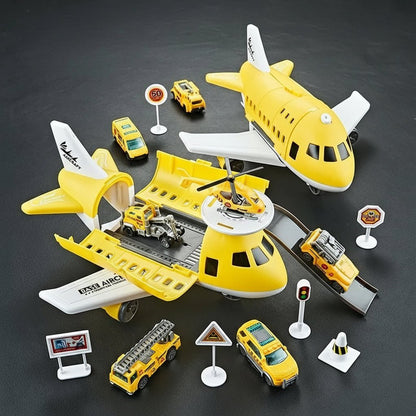 AEROTOWN – Inertial Airplane & Vehicle Playset with Helicopter and Street Signs for Children 9