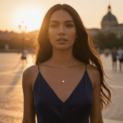 AURELINA – Gold-plated 925 silver necklace with round zirconia pendant 3