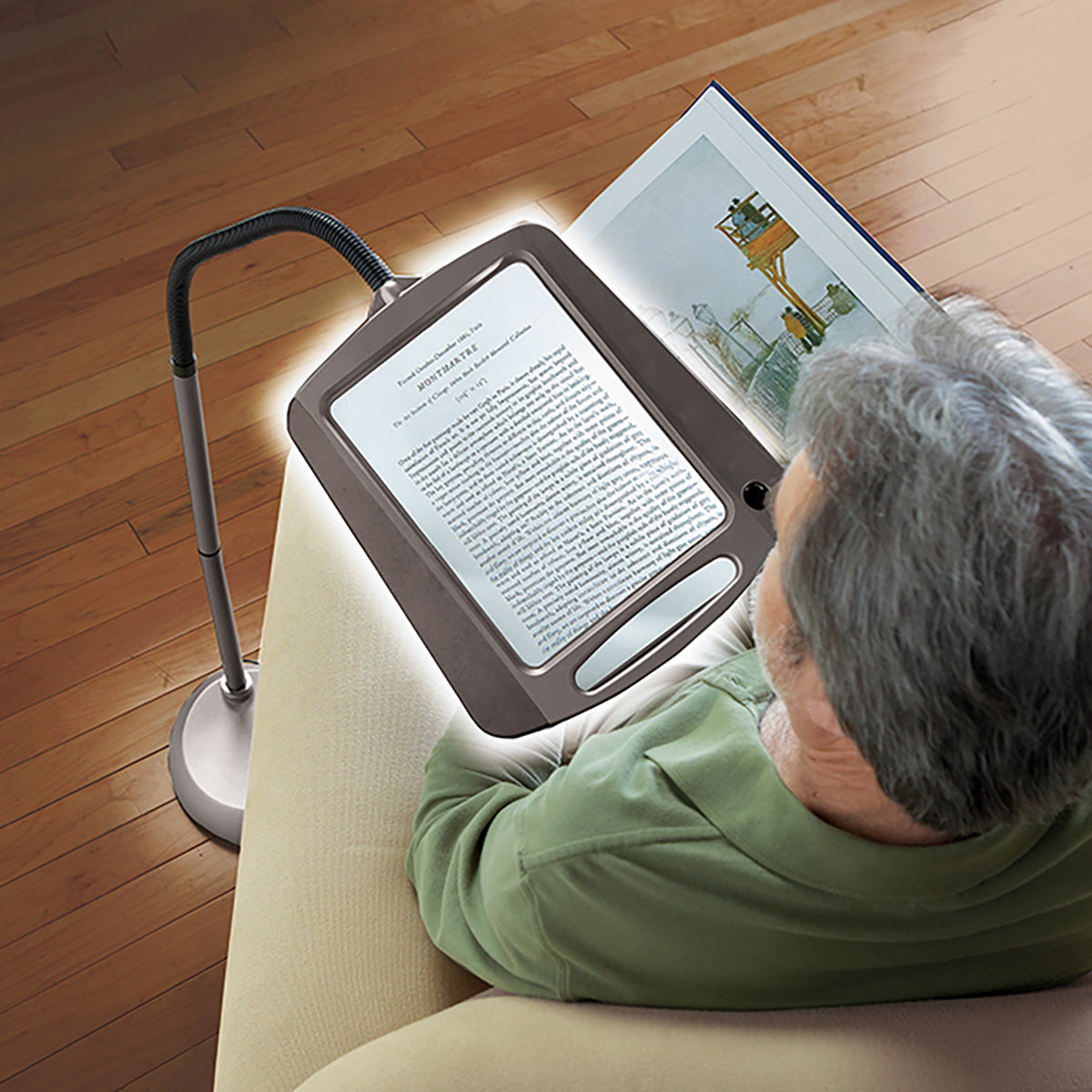 Adjustable Floor Lamp with 3X Magnifying Lens and LED Lighting for Reading 0