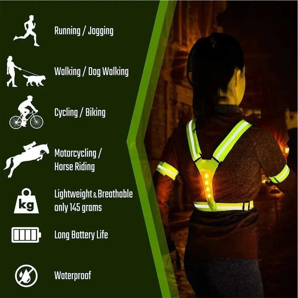 Adjustable LED Reflective Running Vest for Runners - 3 Light Modes, High Visibility Safety 3