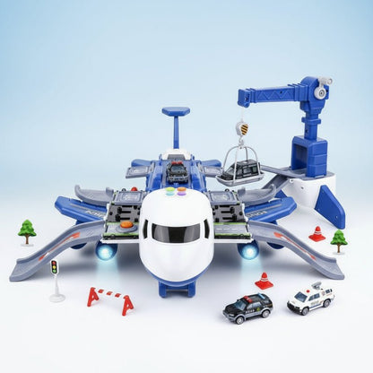 Adventure Plane Set - Large Airplane with 6 Mini Construction Vehicles for Kids 0