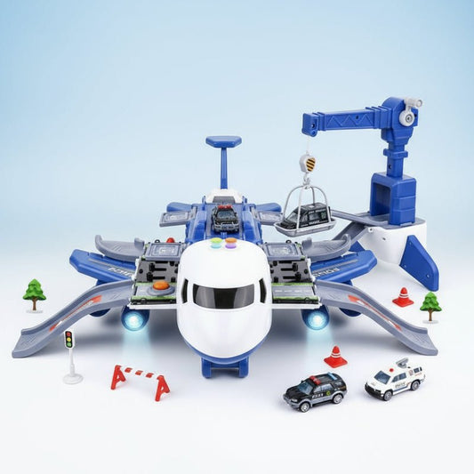 Adventure Plane Set - Large Airplane with 6 Mini Construction Vehicles for Kids 0