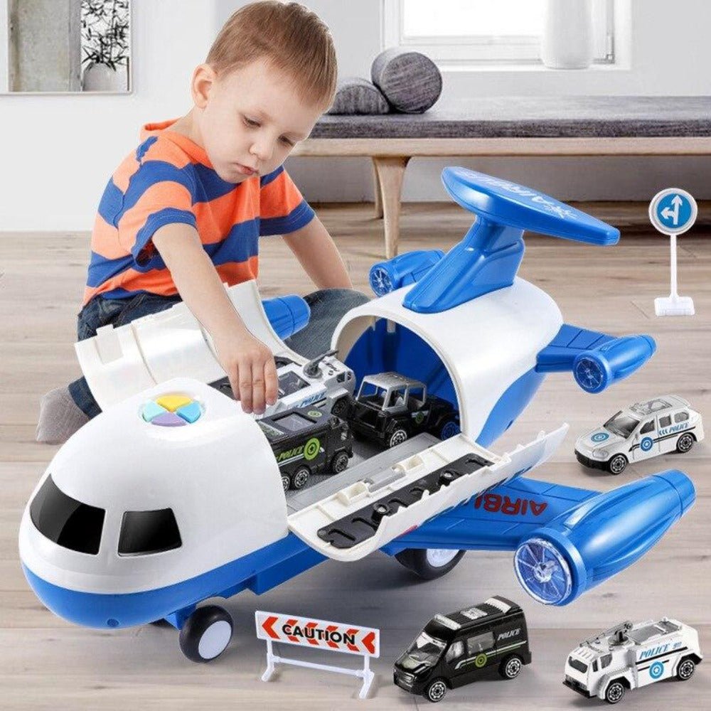 Adventure Plane Set - Large Airplane with 6 Mini Construction Vehicles for Kids 1