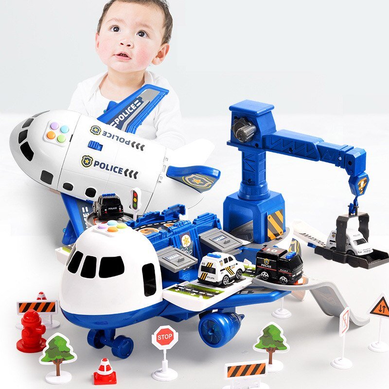 Adventure Plane Set - Large Airplane with 6 Mini Construction Vehicles for Kids 3