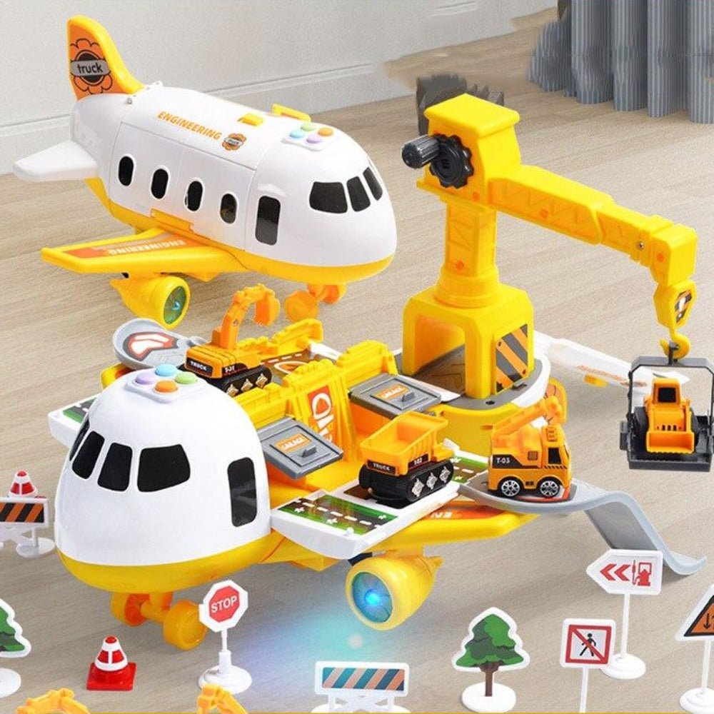 Adventure Plane Set - Large Airplane with 6 Mini Construction Vehicles for Kids 9
