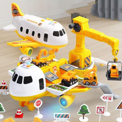 Adventure Plane Set - Large Airplane with 6 Mini Construction Vehicles for Kids 9