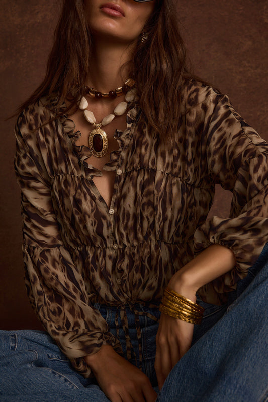 Alba - Leopard Print Long Sleeve Blouse with Ruffle Details for Women 3