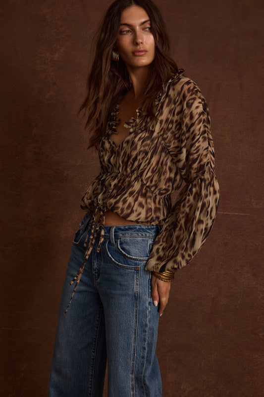 Alba - Leopard Print Long Sleeve Blouse with Ruffle Details for Women 5
