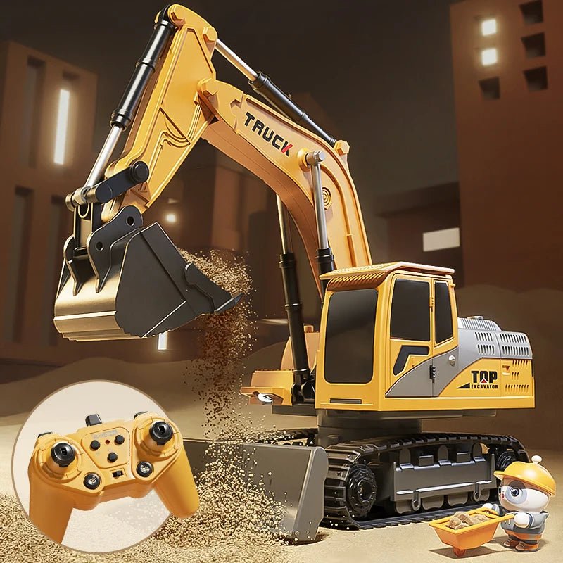 Alloy Remote Control Excavator Toy with Lights, Sound Effects for Kids 0