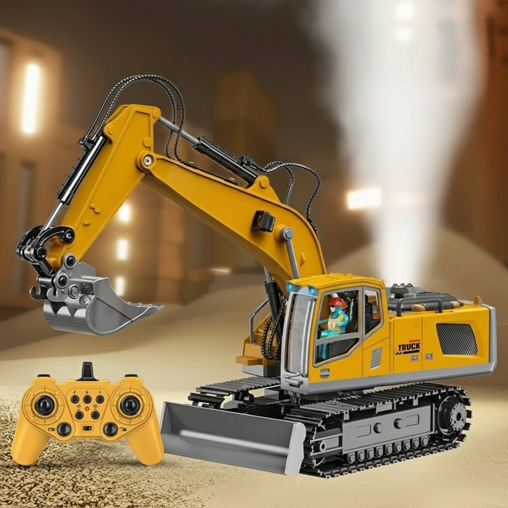 Alloy Remote Control Excavator Toy with Lights, Sound Effects for Kids 12