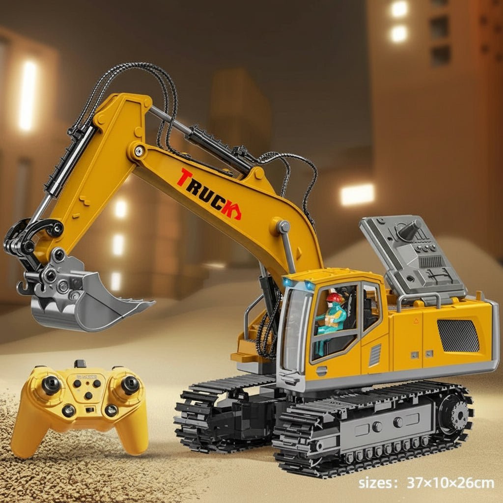 Alloy Remote Control Excavator Toy with Lights, Sound Effects for Kids 6