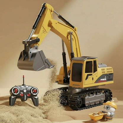 Alloy Remote Control Excavator Toy with Lights, Sound Effects for Kids 8