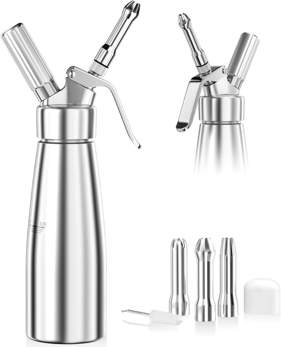 Aluminum Cream Siphon - 500ml Whipped Cream Dispenser with 3 Nozzles 1
