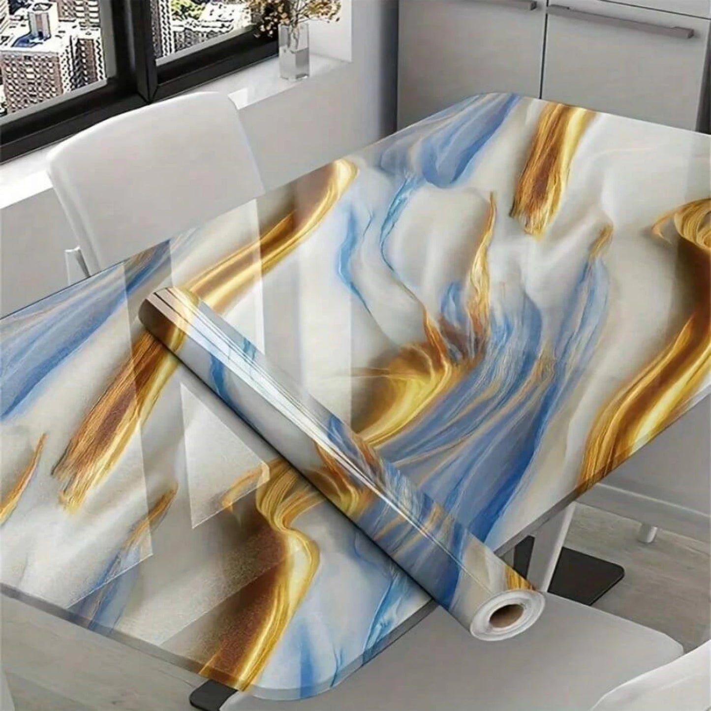 Aluminum Foil Marble Decor Stickers - Self-Adhesive Waterproof Wallpaper for Cabinets & Countertops 0