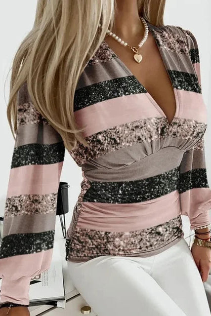 Amber Women's Deep V-Neck Ruched Waist Blouse in Soft Breathable Fabric 1