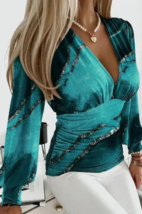 Amber Women's Deep V-Neck Ruched Waist Blouse in Soft Breathable Fabric 12