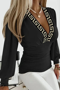 Amber Women's Deep V-Neck Ruched Waist Blouse in Soft Breathable Fabric 9