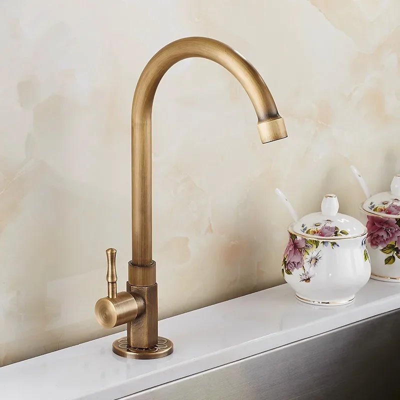 Antique Brass Swan Neck Kitchen Faucet with Single Handle - Elegant Design 0