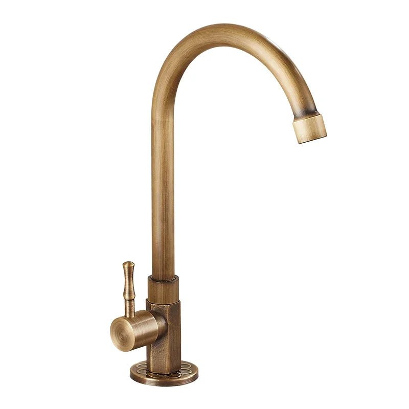 Antique Brass Swan Neck Kitchen Faucet with Single Handle - Elegant Design 2