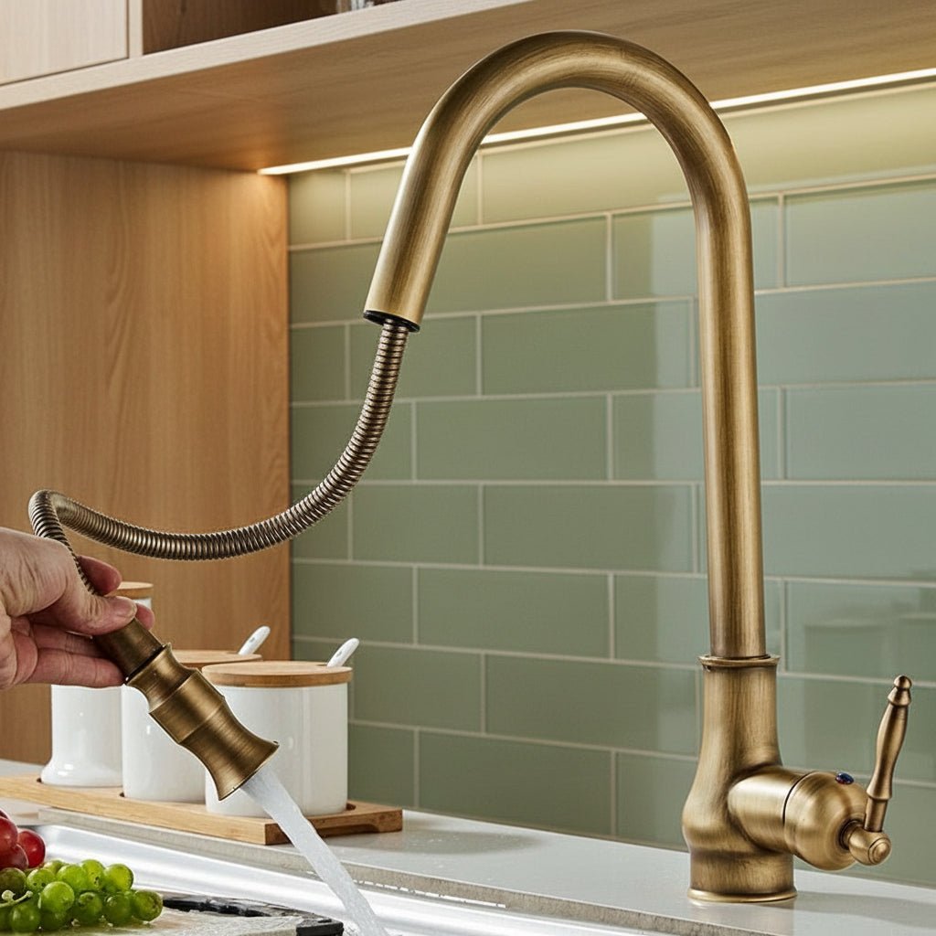 Antique Bronze Pull-Out Kitchen Faucet with Touch Sensor Convenience 0
