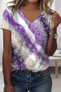 Avery Gradient Print V-Neck T-Shirt in Premium Cotton Blend for Casual Style 0