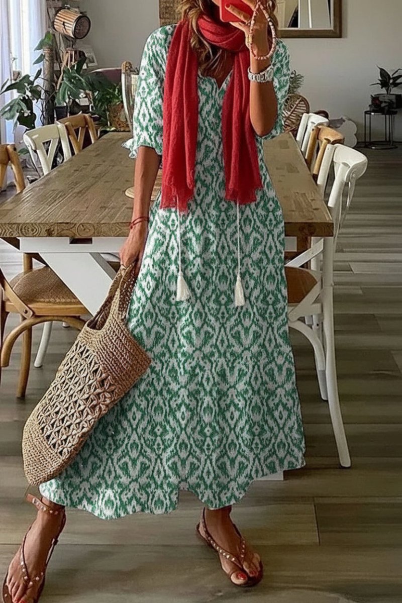 Bettina - Women's Bohemian Summer Maxi Dress with V-Neck & Adjustable Waistband 2