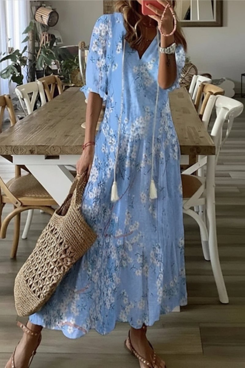 Bettina - Women's Bohemian Summer Maxi Dress with V-Neck & Adjustable Waistband 3