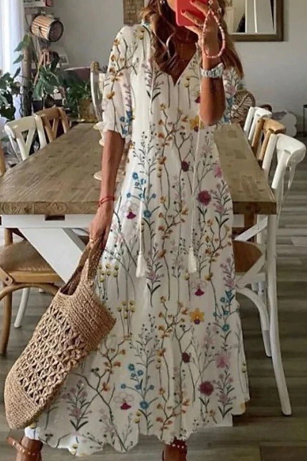 Bettina - Women's Bohemian Summer Maxi Dress with V-Neck & Adjustable Waistband 4