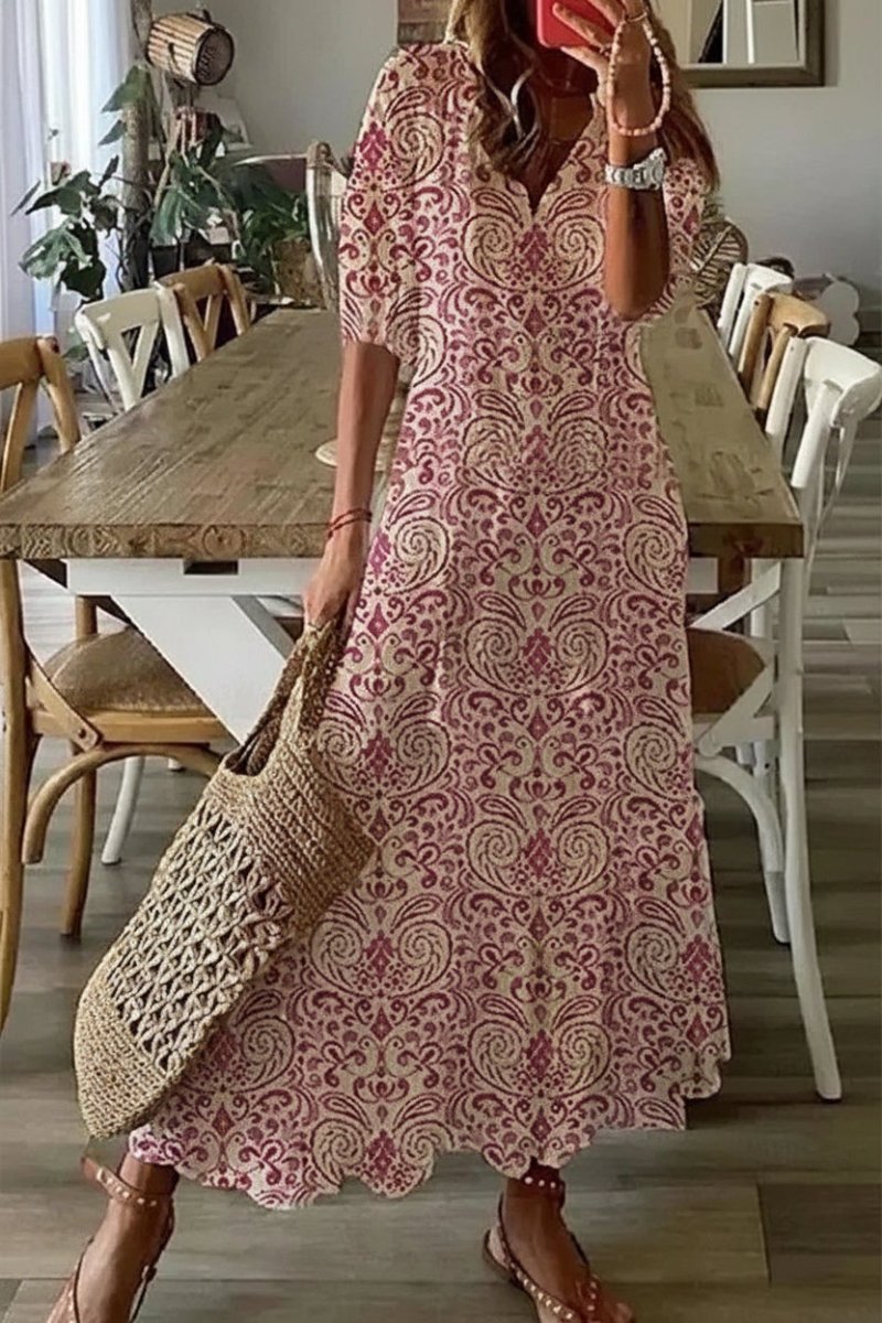 Bettina - Women's Bohemian Summer Maxi Dress with V-Neck & Adjustable Waistband 5