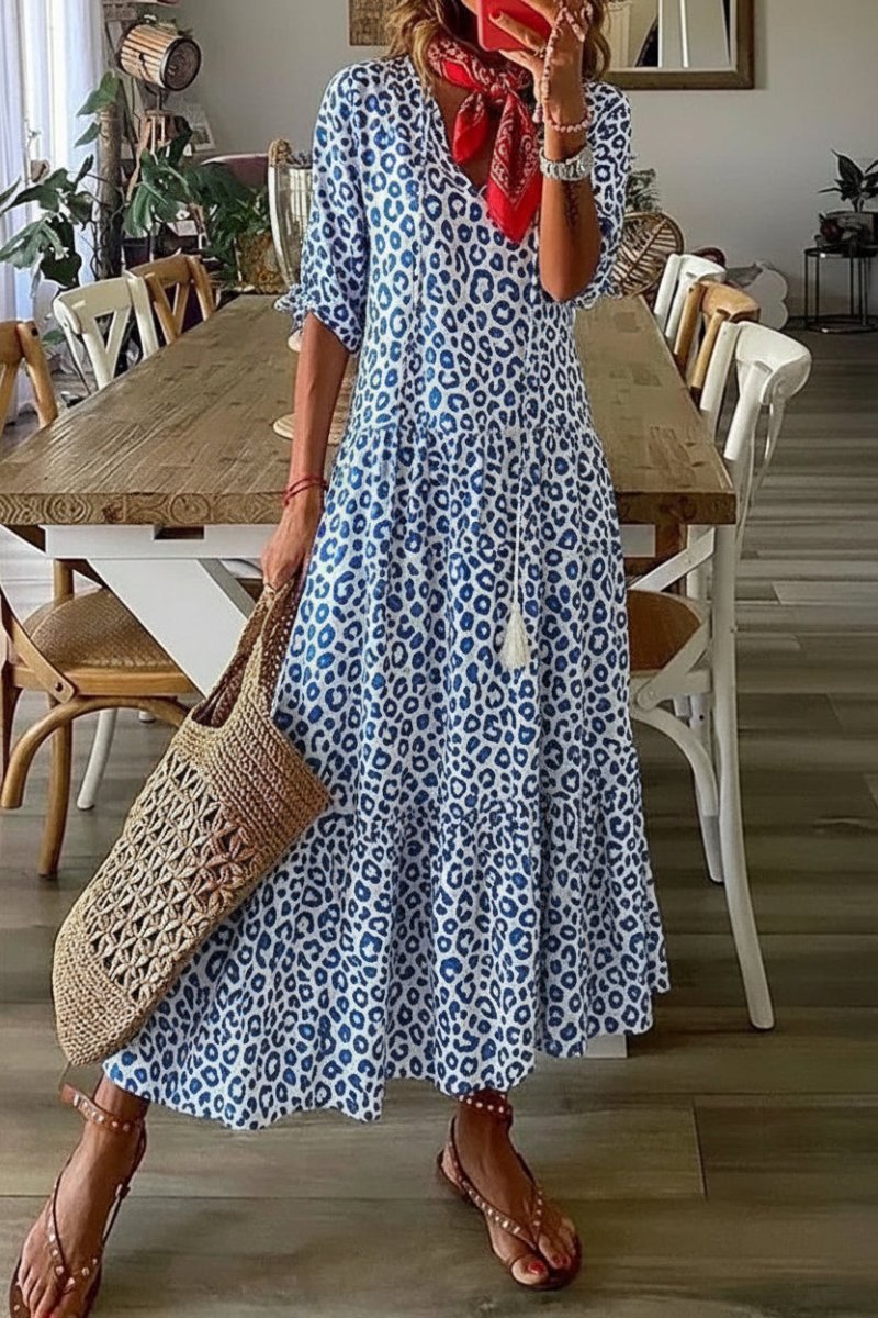 Bettina - Women's Bohemian Summer Maxi Dress with V-Neck & Adjustable Waistband 6