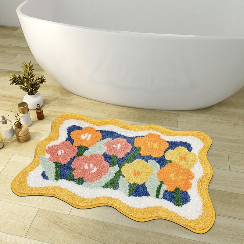 BowLift Colorful Flower Bathroom Mat - Non-Slip, Water-Absorbent Bath Rug 1